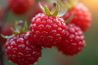 Barberries fraîches couverte de rosée matinale en gros plan