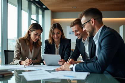Groupe de professionnels en réunion dans un bureau moderne