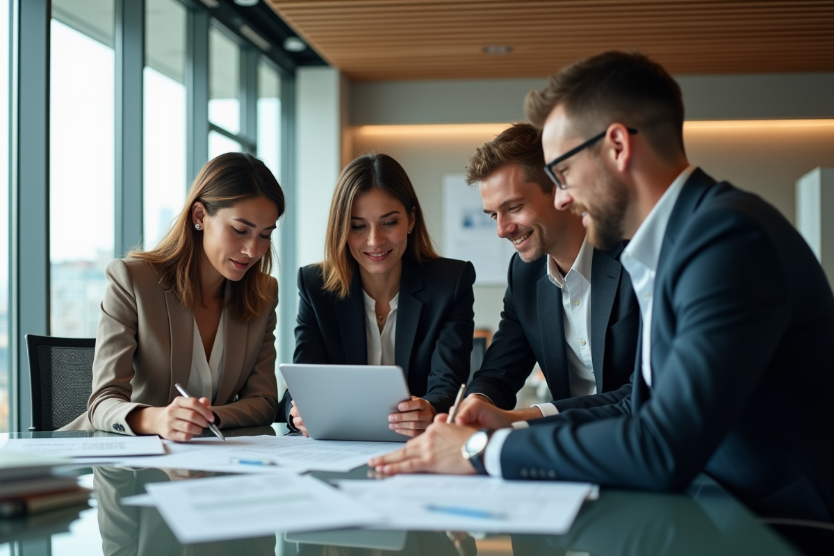 Groupe de professionnels en réunion dans un bureau moderne