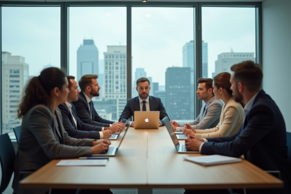 Groupe de professionnels en réunion dans un bureau moderne