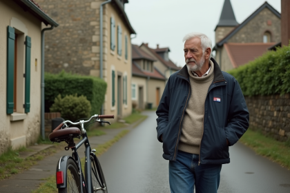 Facteur retraité dans un village rural avec vélo ancien