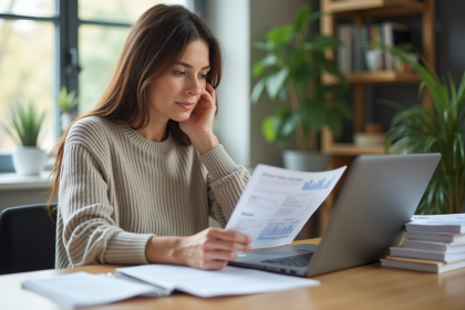 Femme concentrée travaillant sur son ordinateur dans un bureau moderne