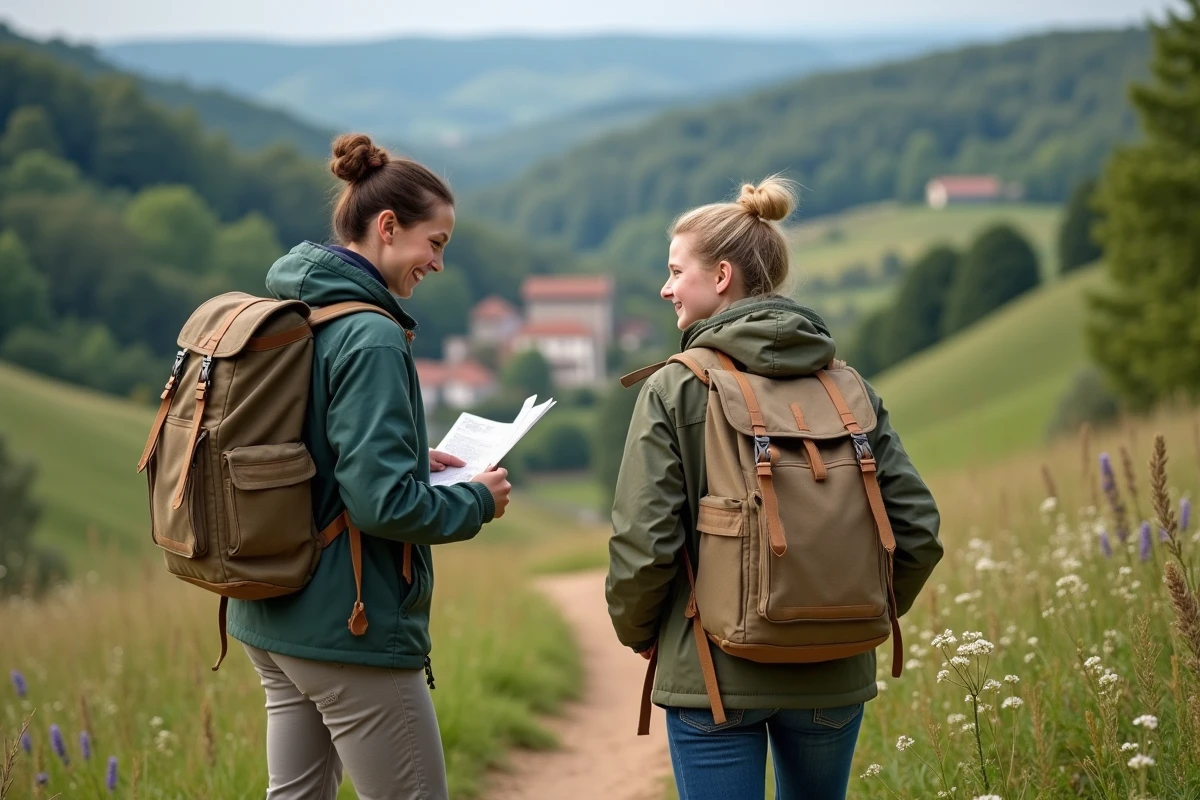 Femme et fille en randonn&eacute;e pr&egrave;s de Toulouse