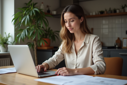 Femme travaillant à la maison dans un appartement moderne