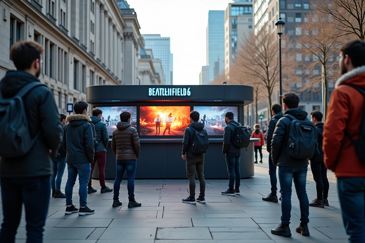 Groupe diversifié jouant en extérieur dans une place urbaine