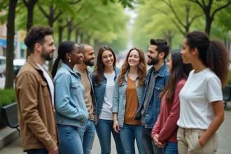 Groupe divers d'adultes et adolescents dans un parc urbain