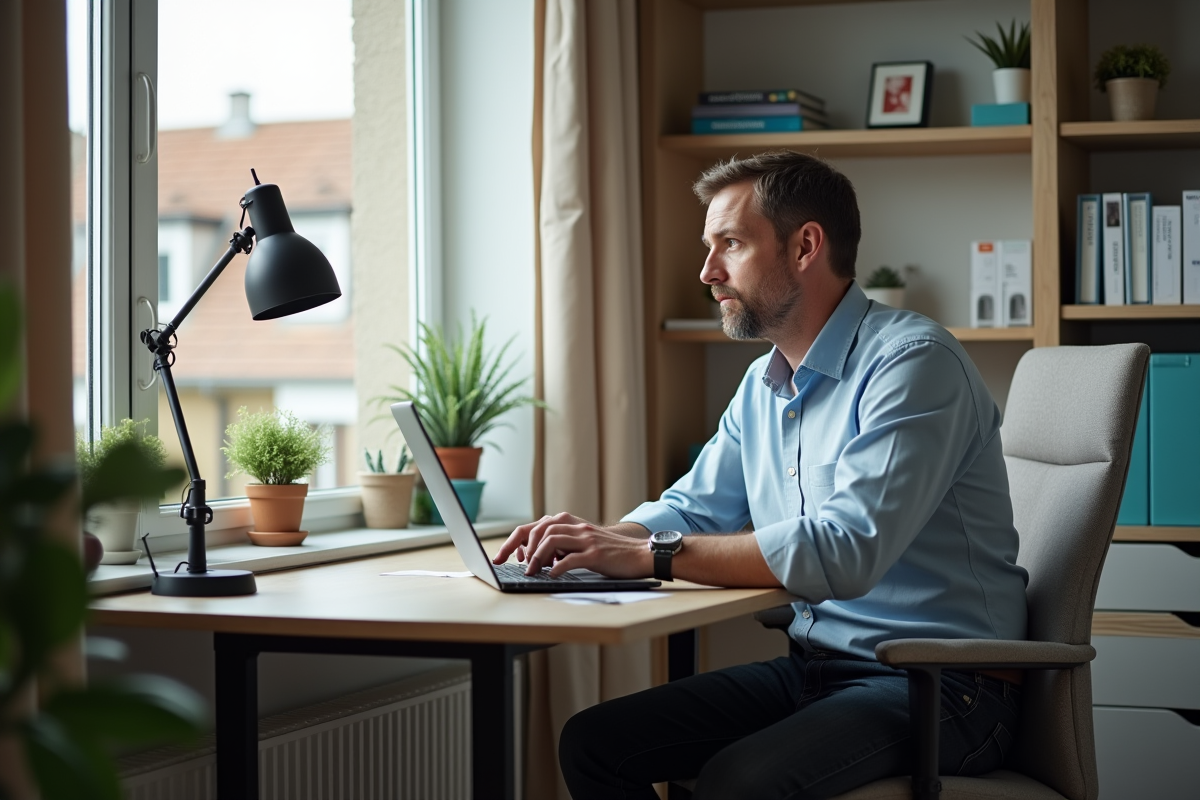 Homme concentré travaillant dans un bureau à domicile