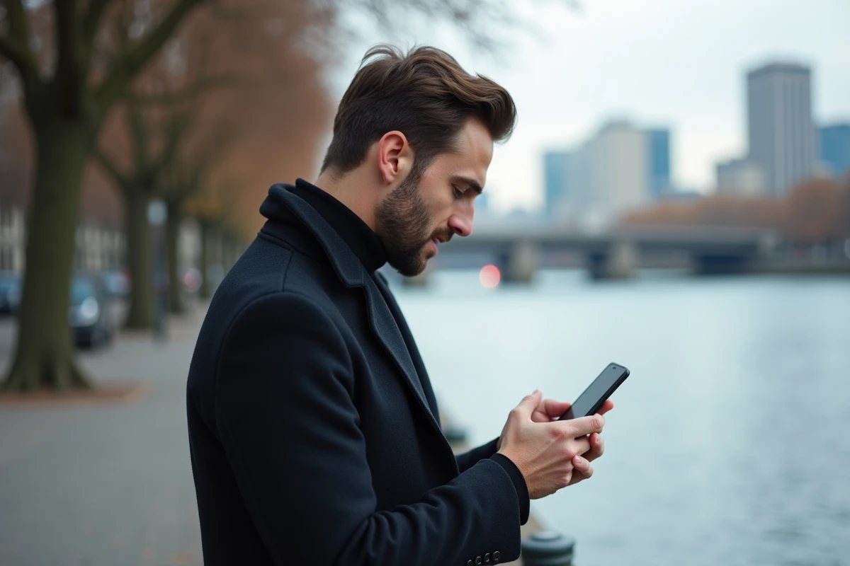 Homme lisant un message d