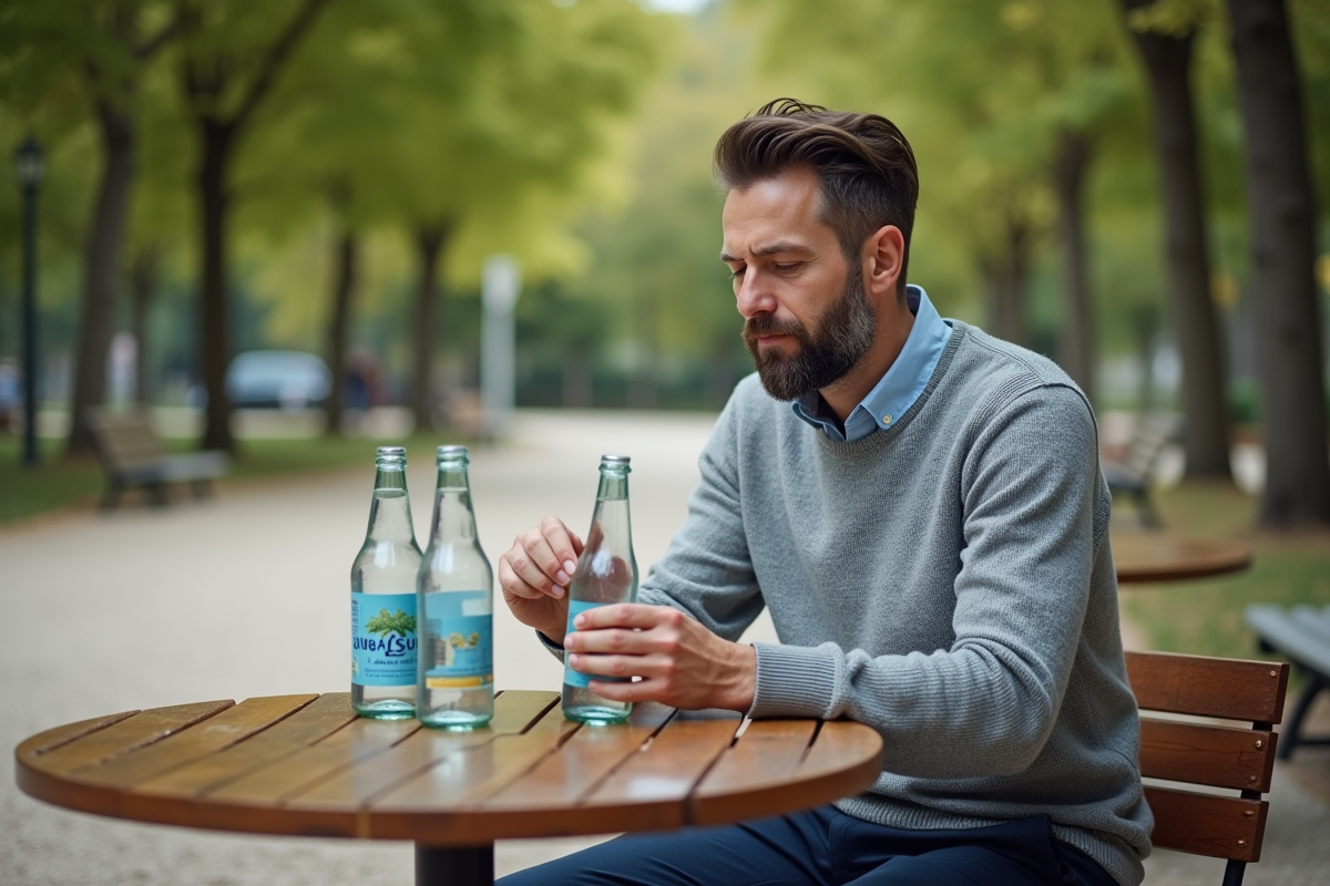 Homme comparant deux bouteilles d