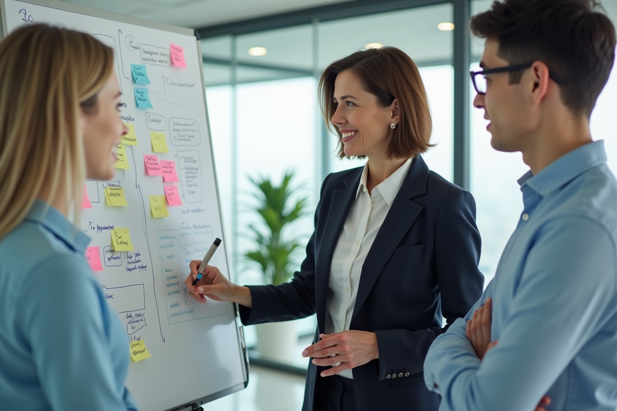 Manager HR expliquant un diagramme à ses collègues