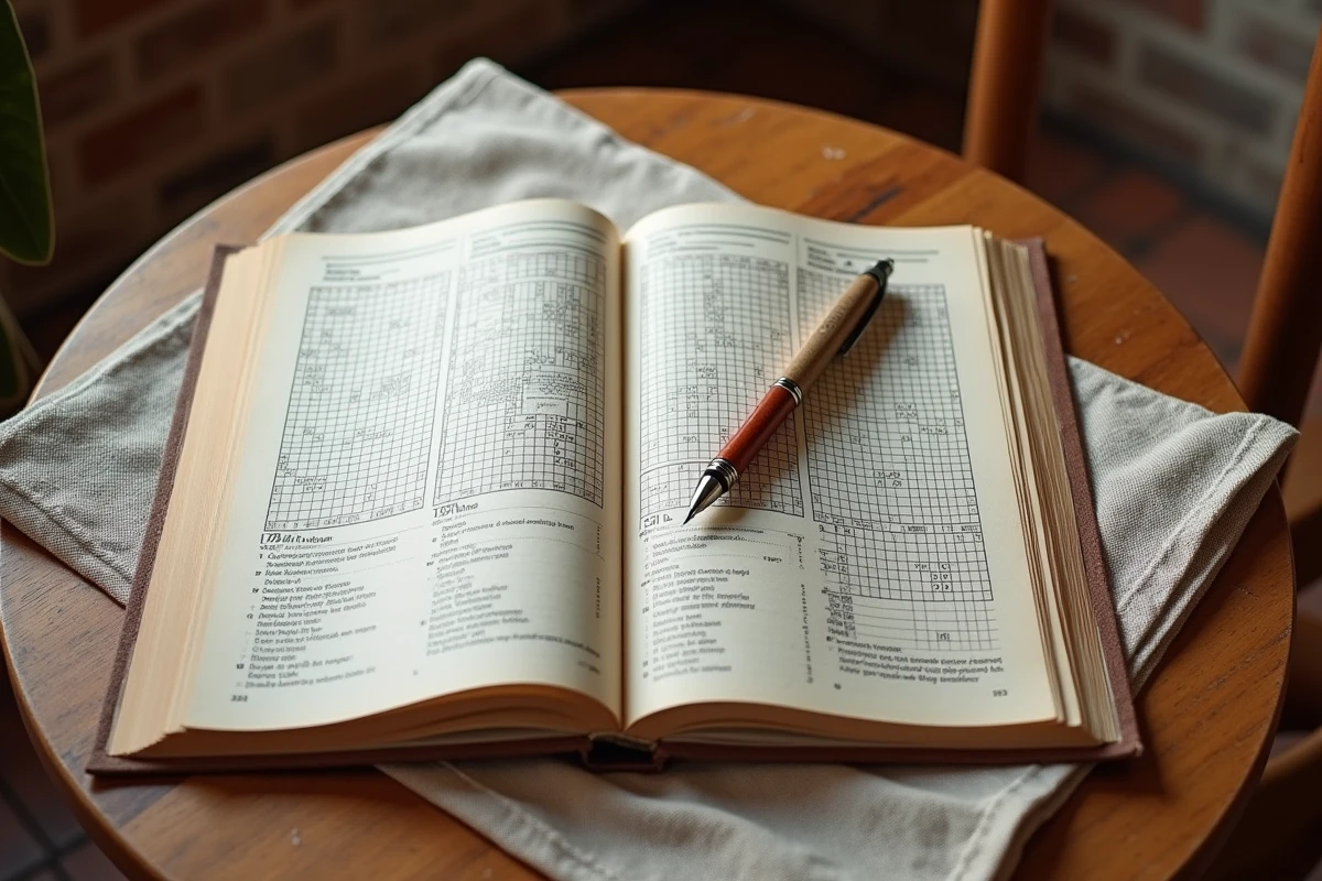 Mots fléchés sur les villes italiennes posés sur une table en bois dans un café rustique italien