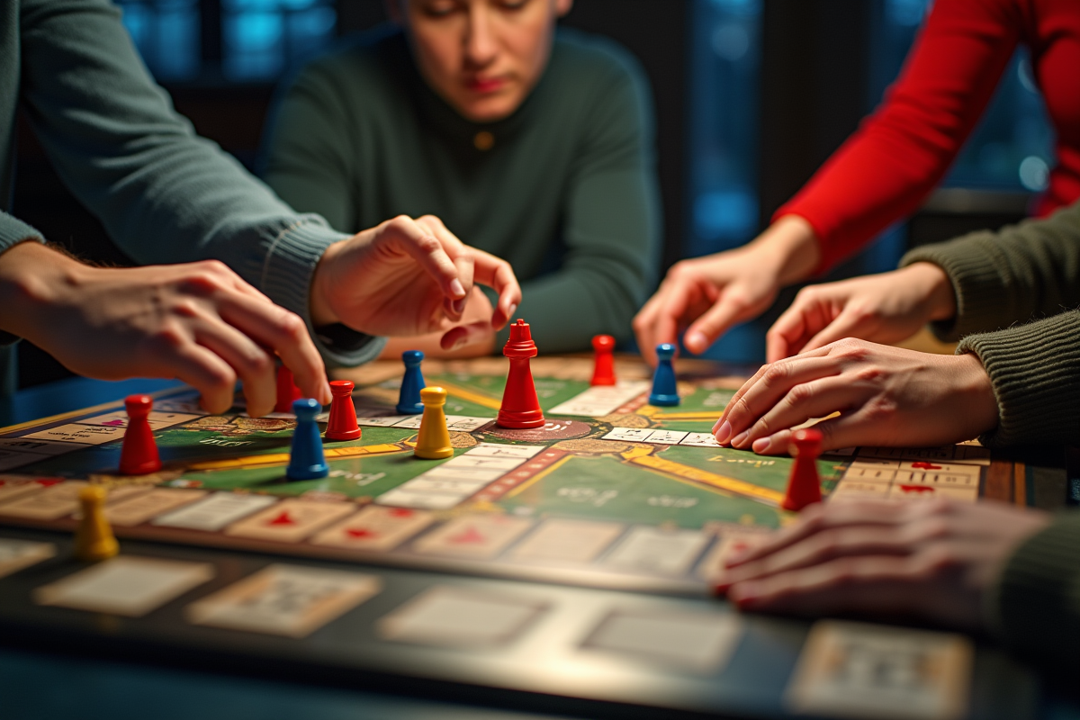 Mains manipulant les pièces du Cluedo sur une table moderne