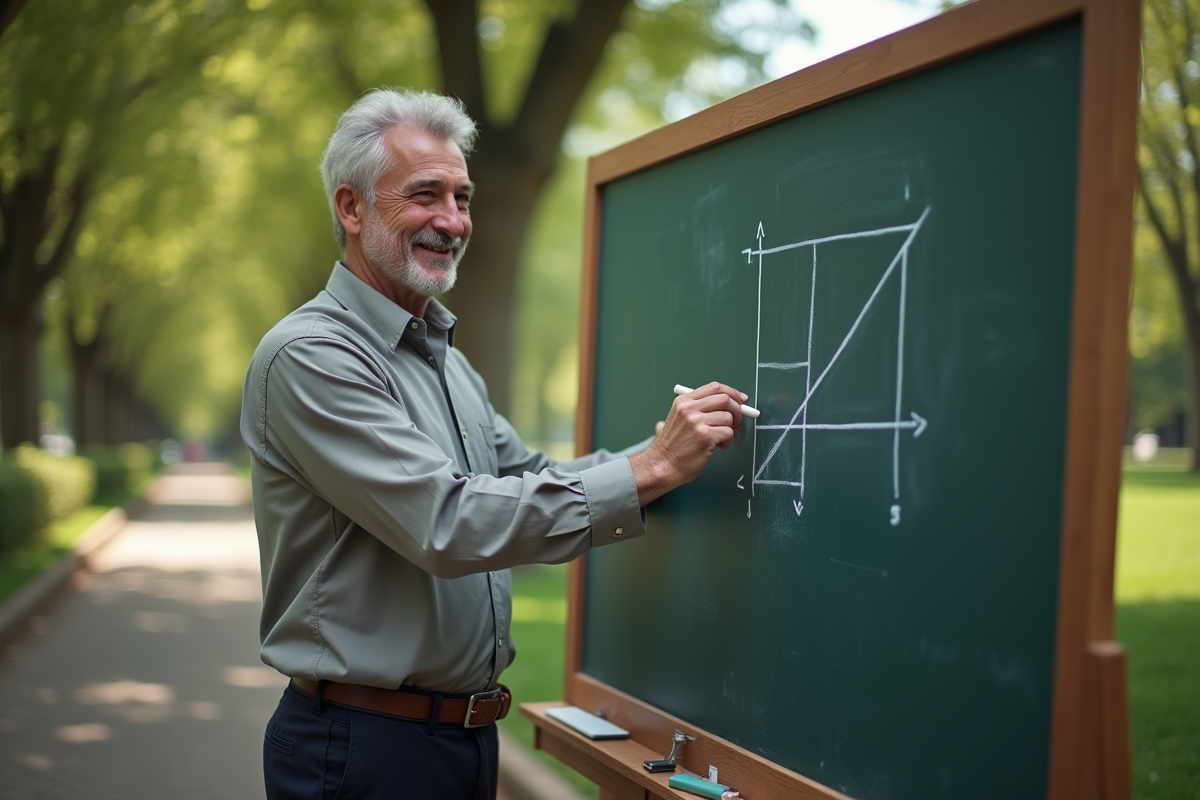 Professeur de mathématiques expliquant un demiplan en plein air