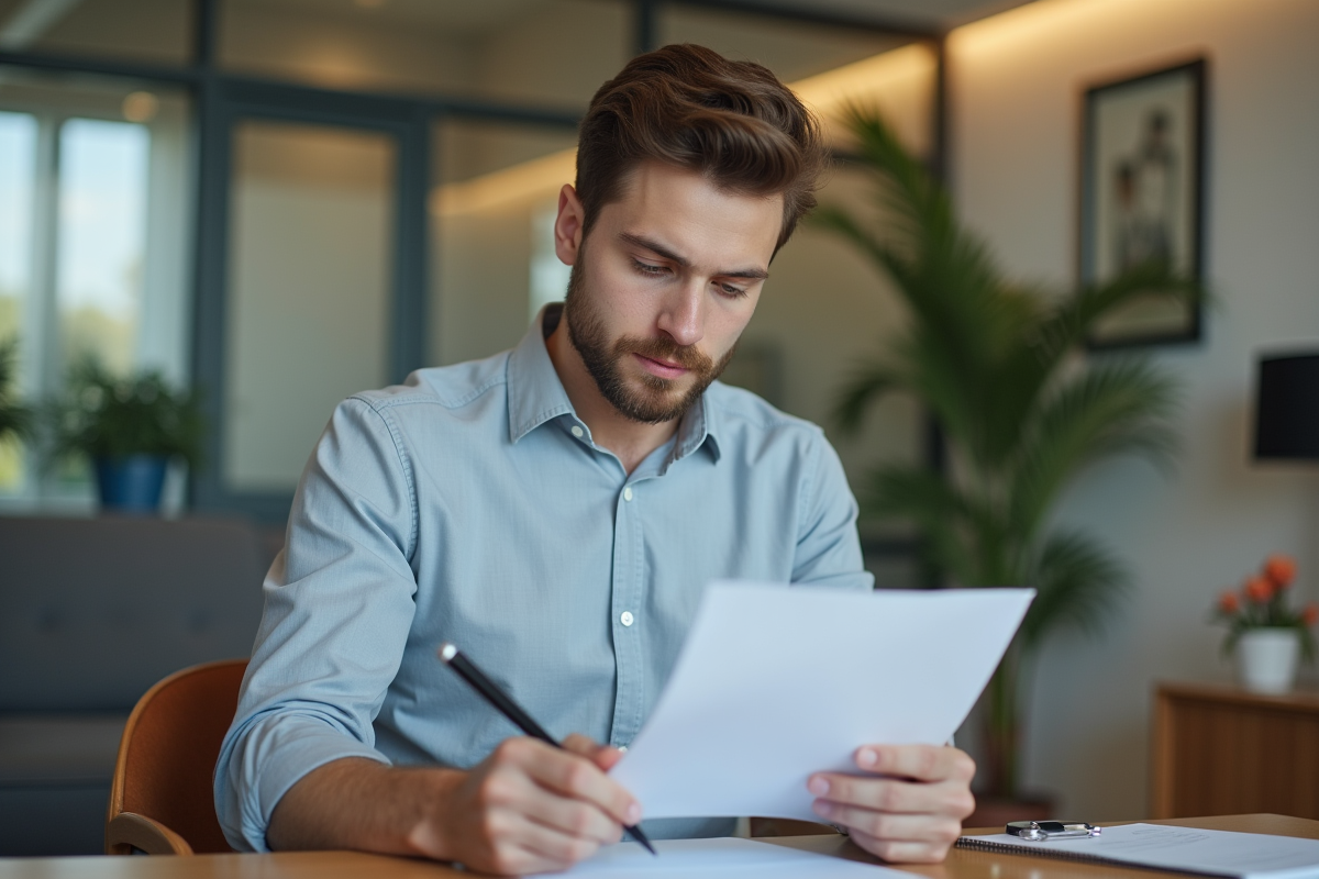 Jeune homme remplissant un questionnaire de santé dans une salle d