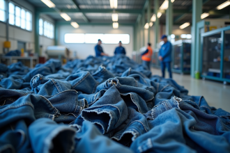 Tri de jeans en recyclage dans une usine moderne en France